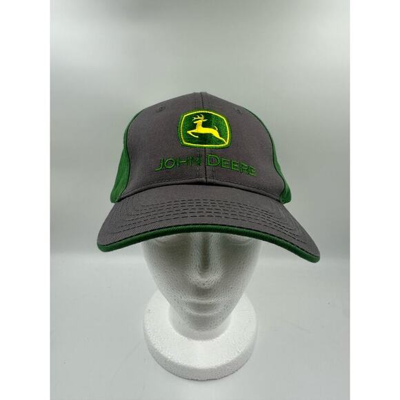 John Deere Official Embroidered Gray & Green Adjustable Strap Back Hat / Cap - Picture 1 of 4